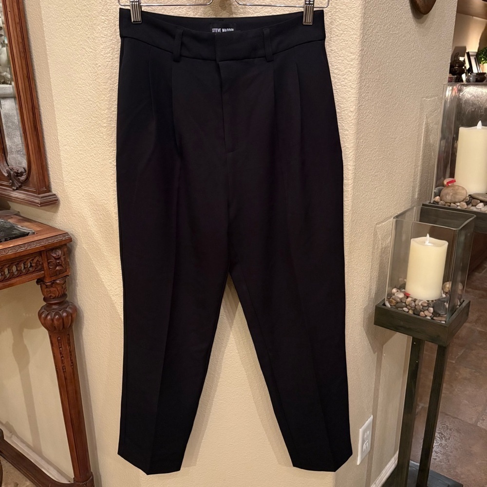 NWT~STEVE MADDEN Women Black High-Waisted Pleated Trouser Dress Pants Size Small